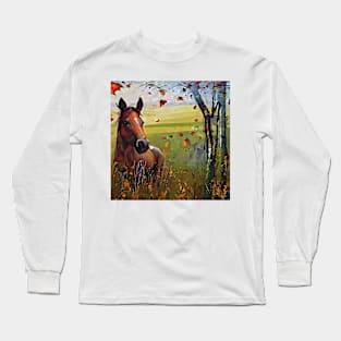 horse and birches Long Sleeve T-Shirt